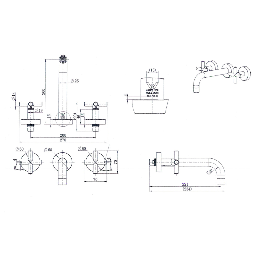 Ryker Cross Handle Assembly Tap Set