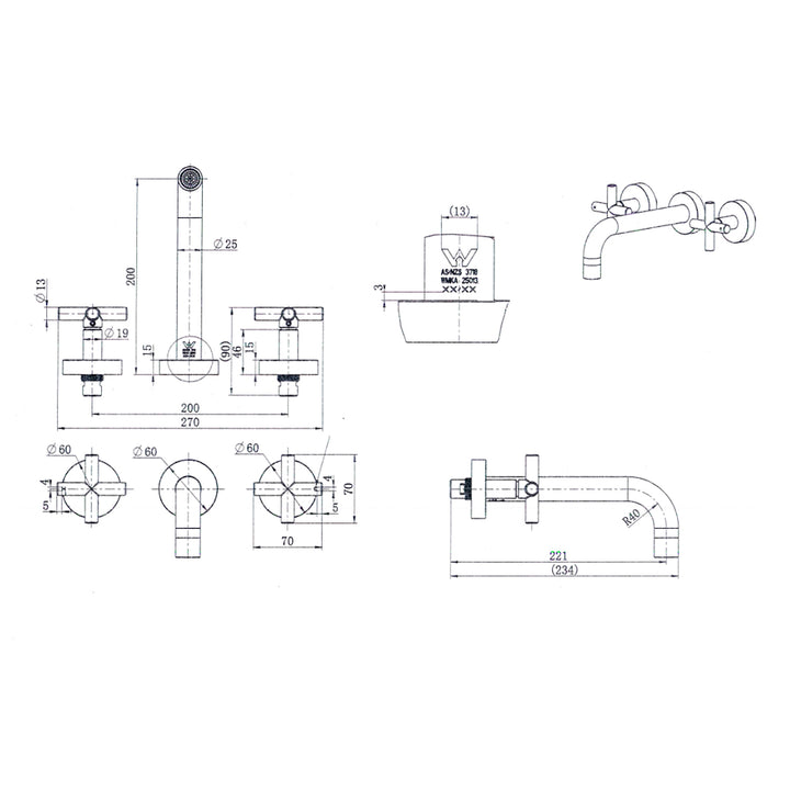Ryker Cross Handle Assembly Tap Set