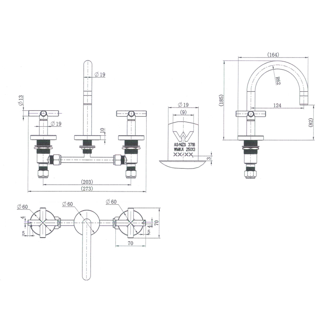 Ryker Cross Handle Hob Assembly Tap Set