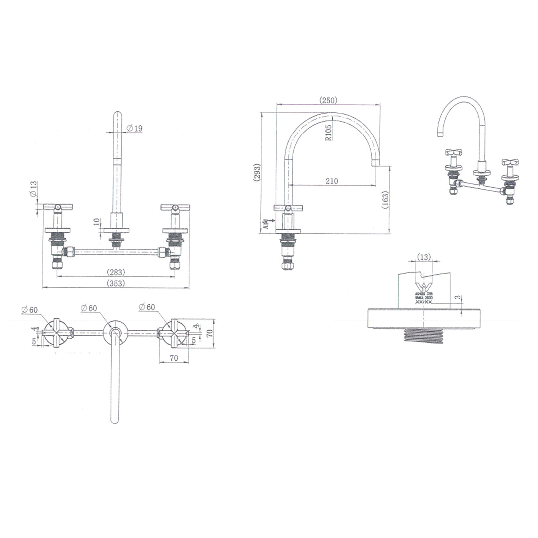 Ryker Cross Handle Sink Assembly Tap Set