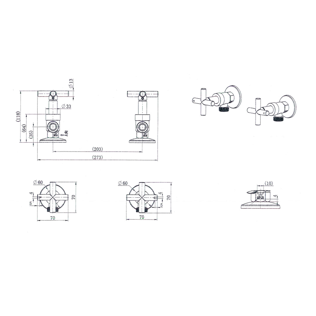 Ryker Cross Handle Washing Machine Stop Taps