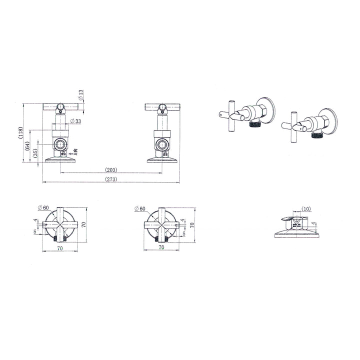 Ryker Cross Handle Washing Machine Stop Taps
