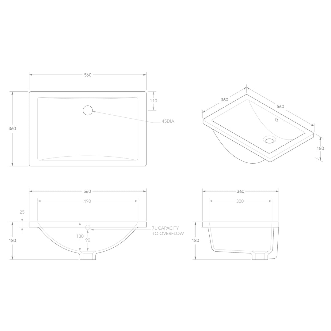 Scoop Undermount Ceramic Basin 560x365mm