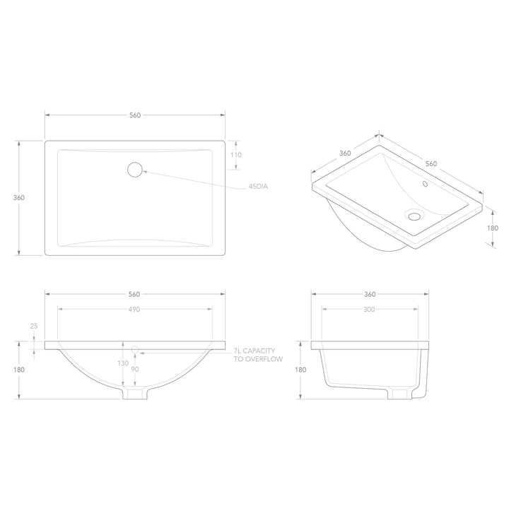 Scoop Undermount Ceramic Basin 560x365mm
