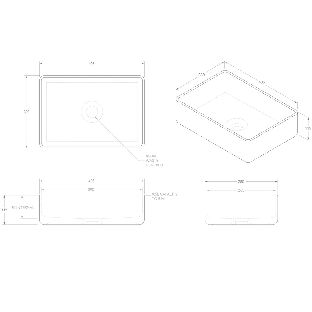 Selma Rectangular Ceramic Basin 400x280mm