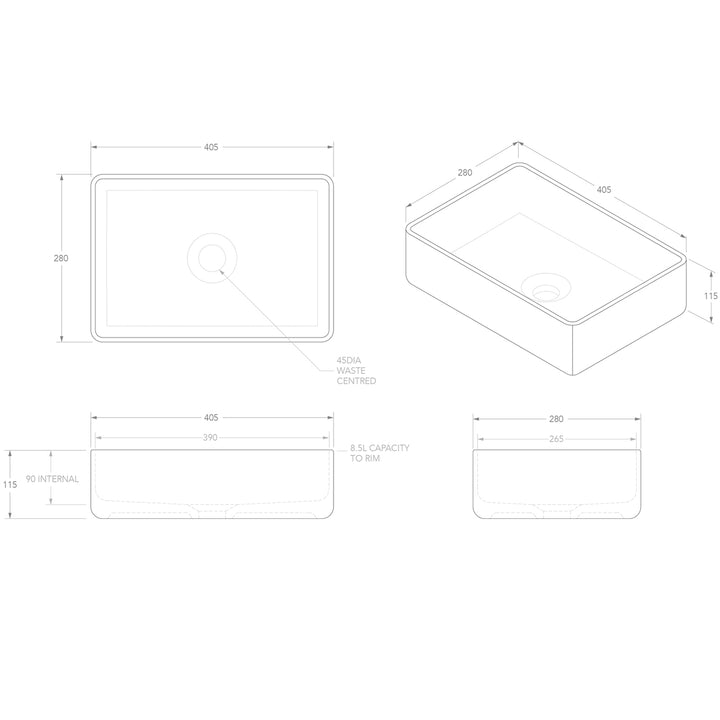 Selma Rectangular Ceramic Basin 400x280mm