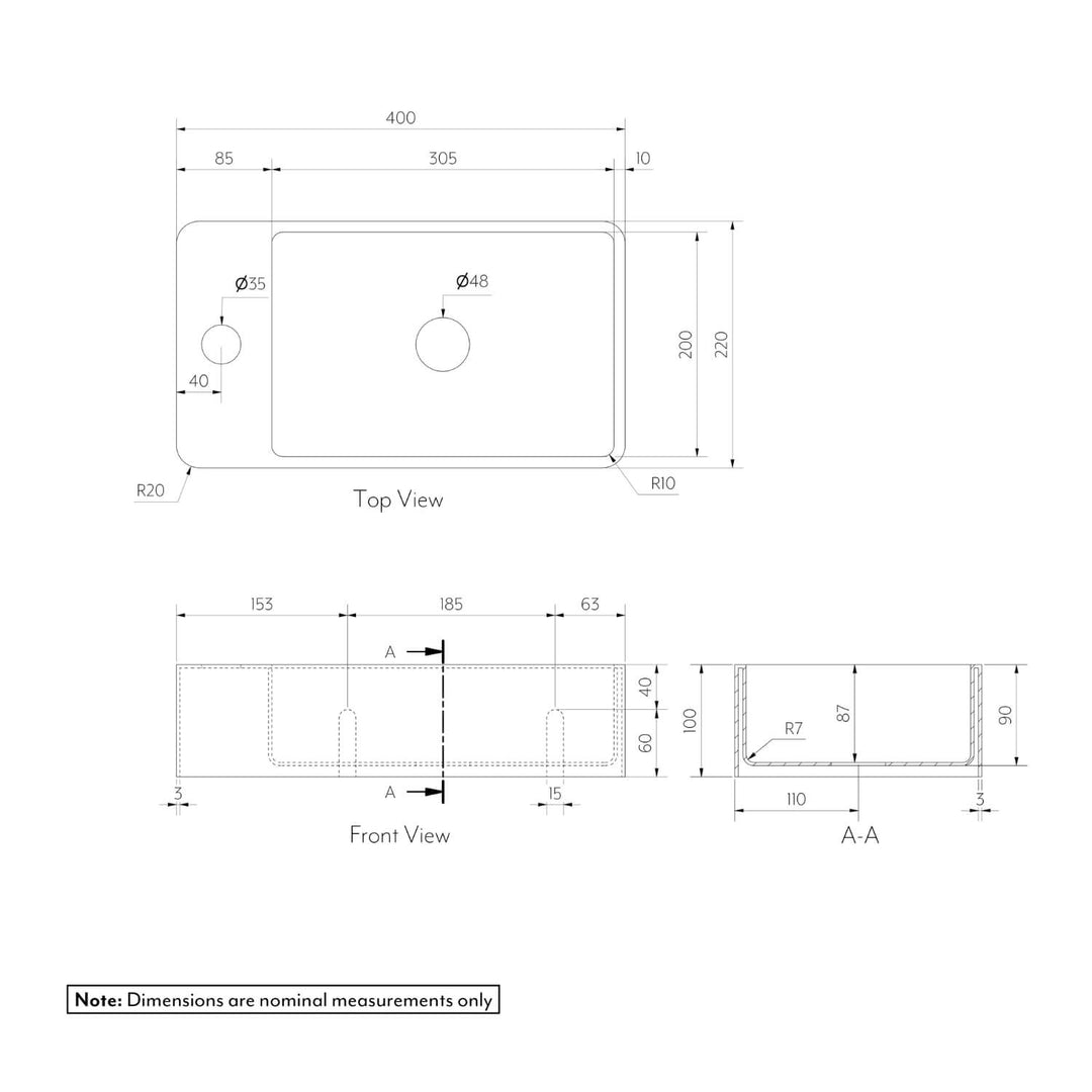 Silo Wall Hung Basin 400mm