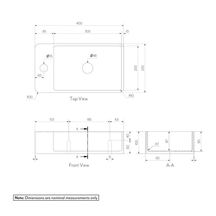 Silo Wall Hung Basin 400mm