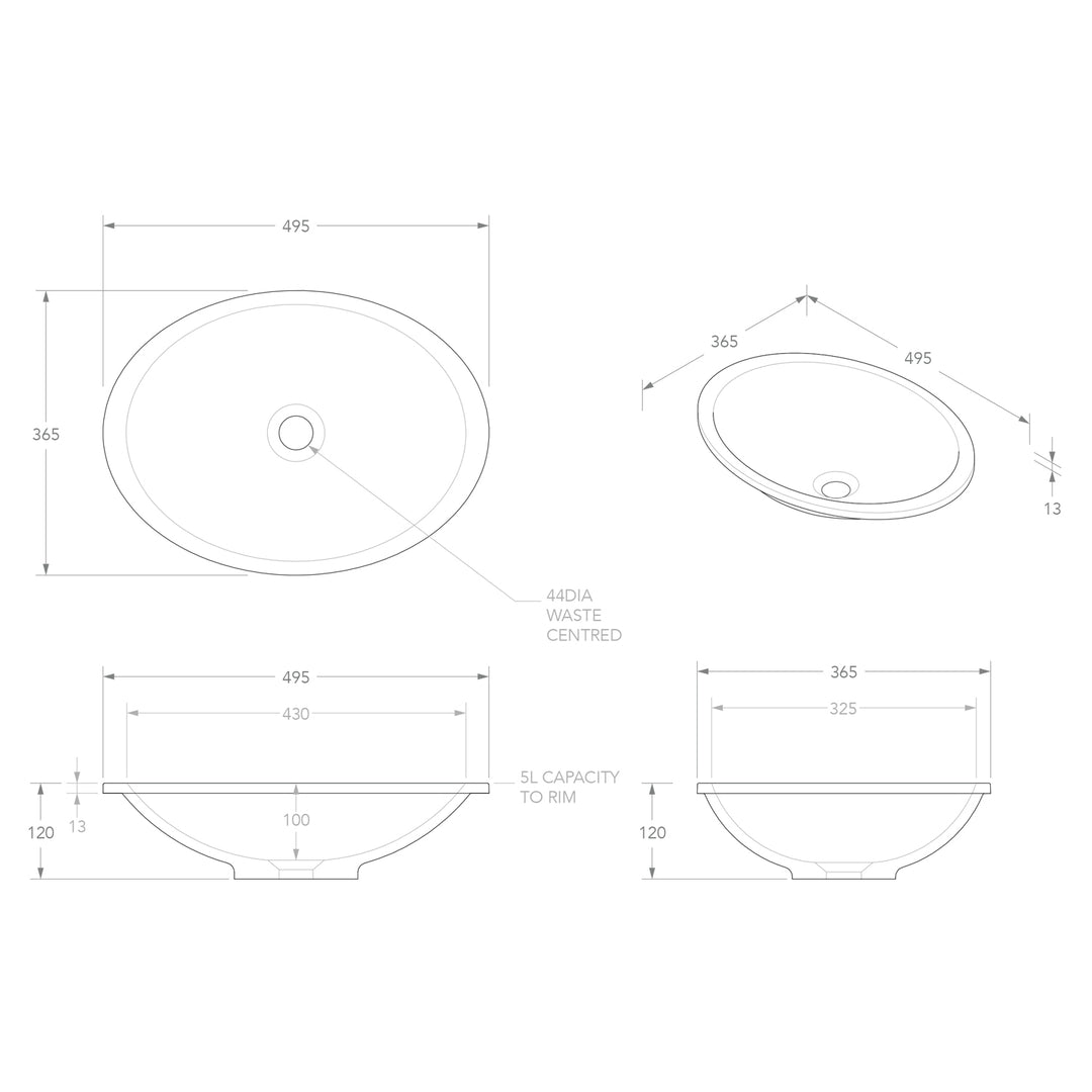 Sincerity Undermount Oval Solid Surface Basin 495x365mm