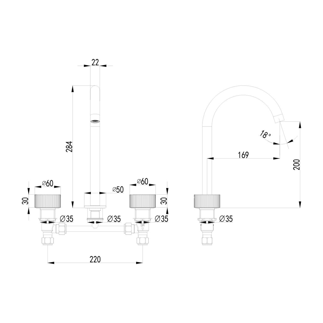 Soko 1/4 Turn Ceramic Disc Hob Tap Set