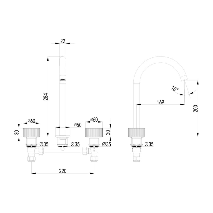 Soko 1/4 Turn Ceramic Disc Hob Tap Set