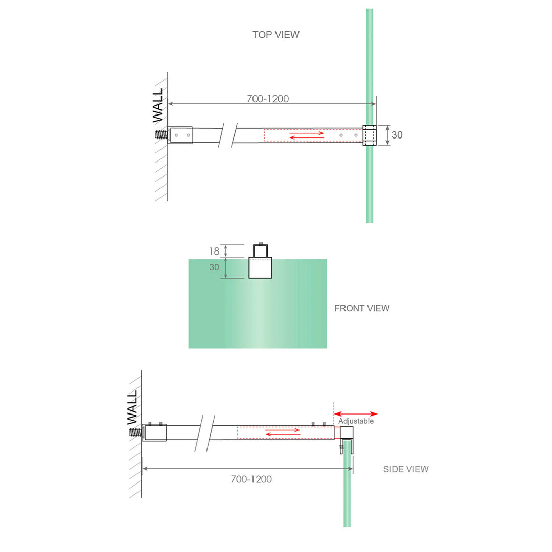 10mm Shower Screen Adjustable Glass Stabilising Support Arm