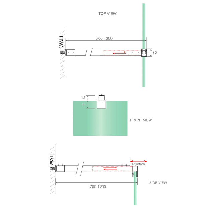 10mm Shower Screen Adjustable Glass Stabilising Support Arm