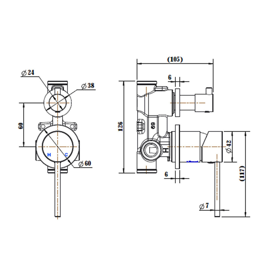 Star Pin Handle Diverter Wall Mixer Separate Backplate