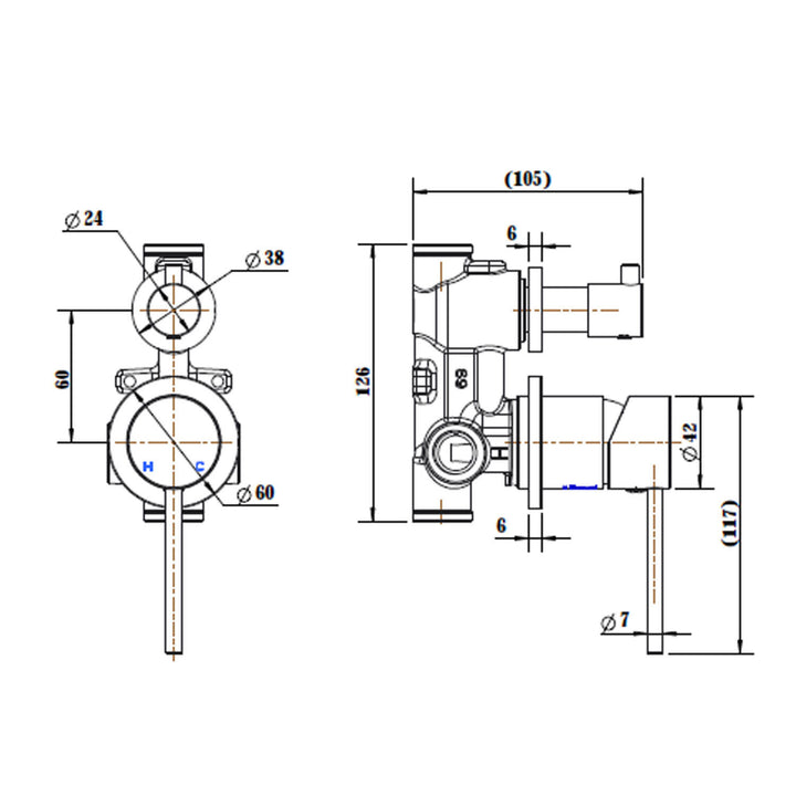Star Pin Handle Diverter Wall Mixer Separate Backplate