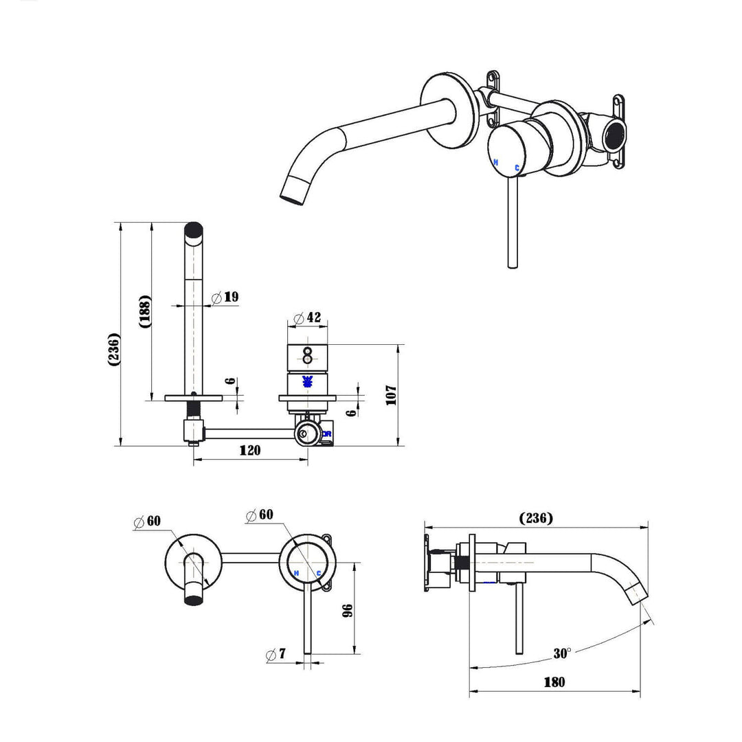 Star Pin Lever Wall Mixer Set