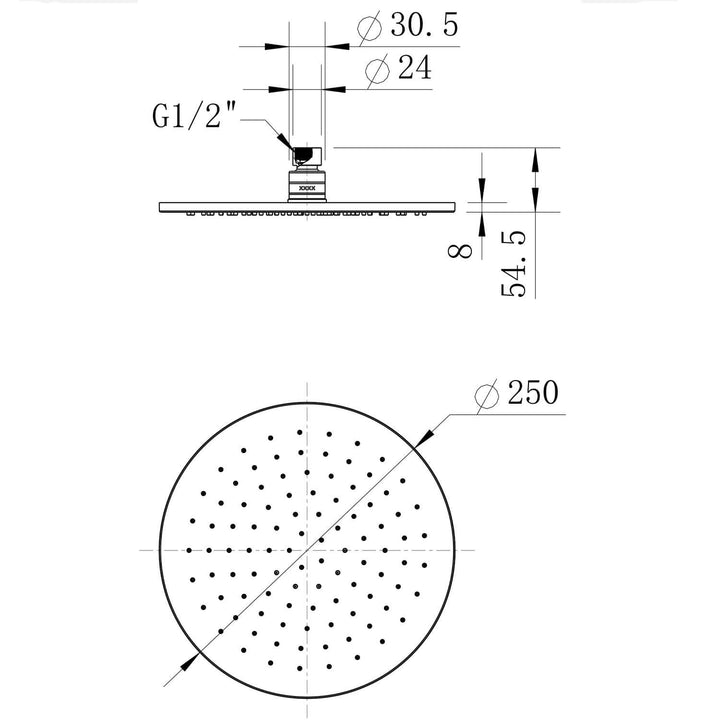 Star Brass Round Shower Head 250/300mm
