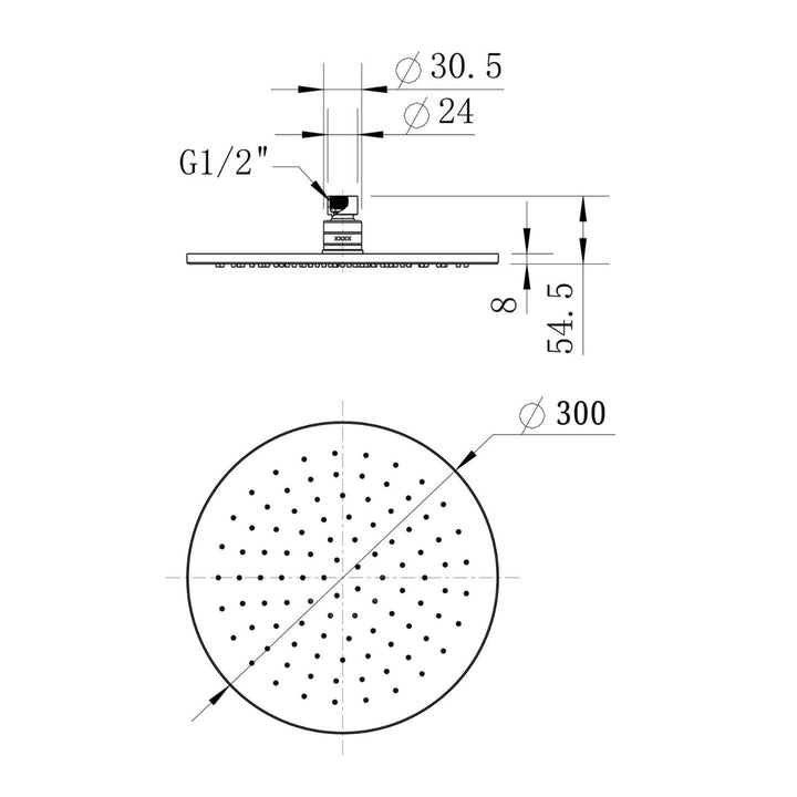 Star Brass Round Shower Head 250/300mm