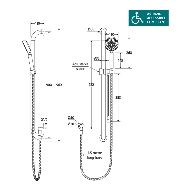 Dda Grab Rails Stella Care DDA Shower Rail with Grab Bar – Sunlight Bathrooms