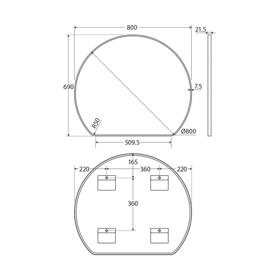 Sunrise Round Framed Glass Mirror 800x690mm
