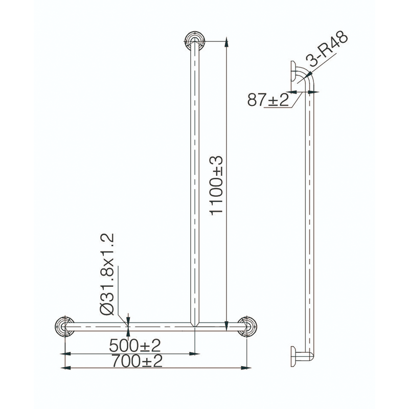 Care DDA T-Shape Grab Rail Assisted Living Support Bar 1100mm ...