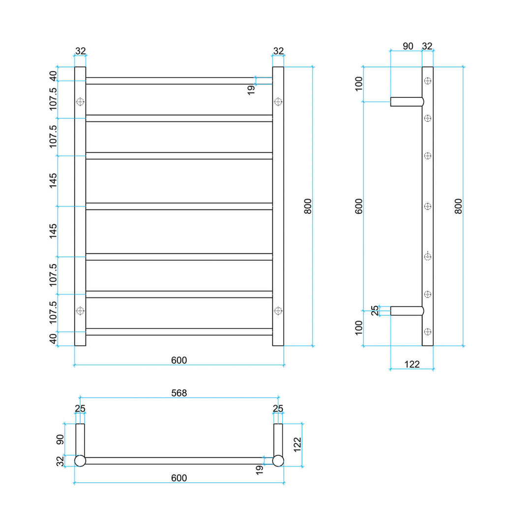 Thermorail Low Voltage 12V Heated Towel Rack 600x800mm