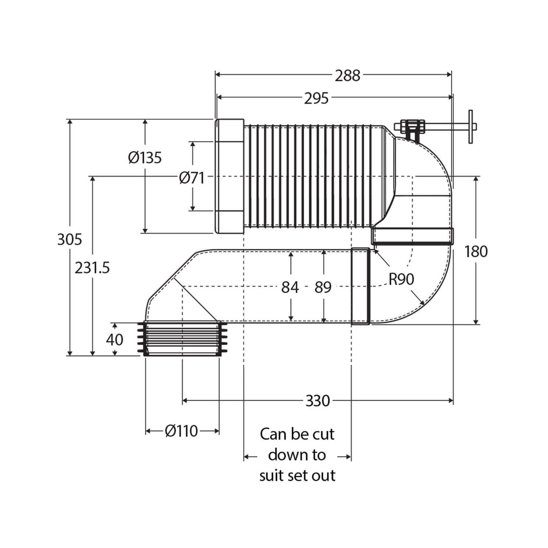 Extended Toilet S-Trap Pipe 160-230mm