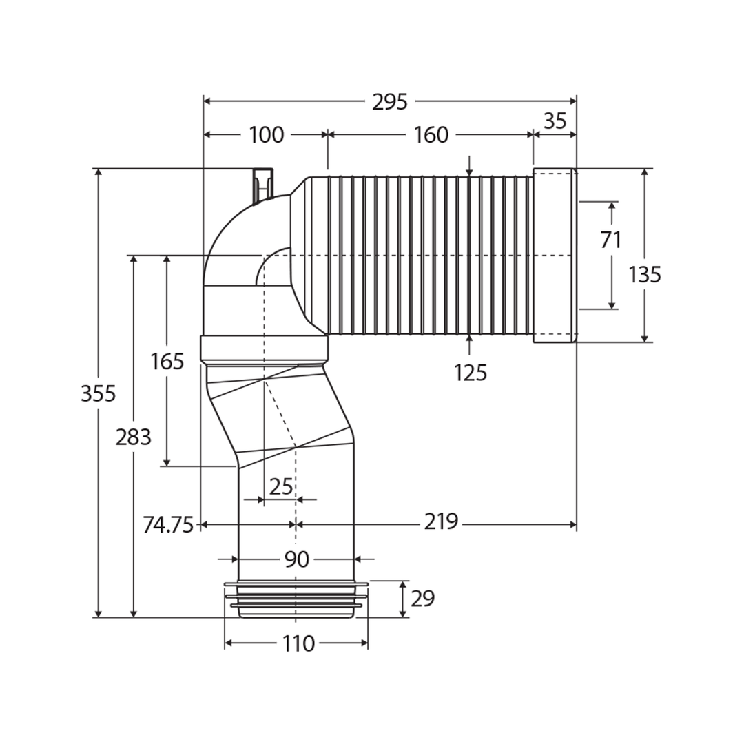 Fienza Toilet S-Trap Pipe 90-160mm