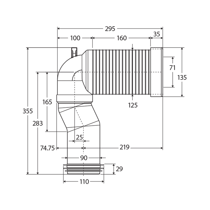 Fienza Toilet S-Trap Pipe 90-160mm