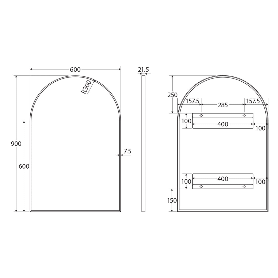 Arched Framed Glass Mirror 600x900mm