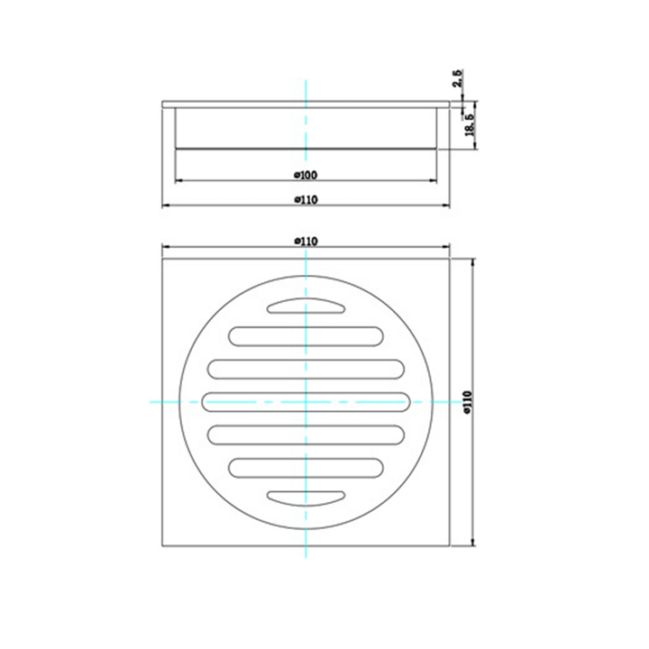 Trade Low Profile Floor Waste 110x110mm
