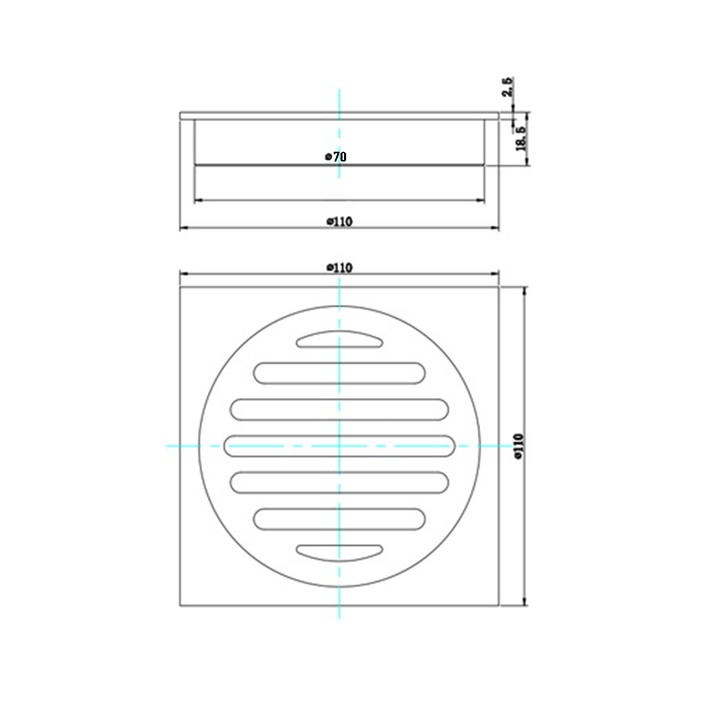 Trade Low Profile Floor Waste 110x110mm