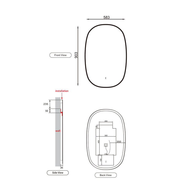 Valmont Oval LED Mirror 580x900mm