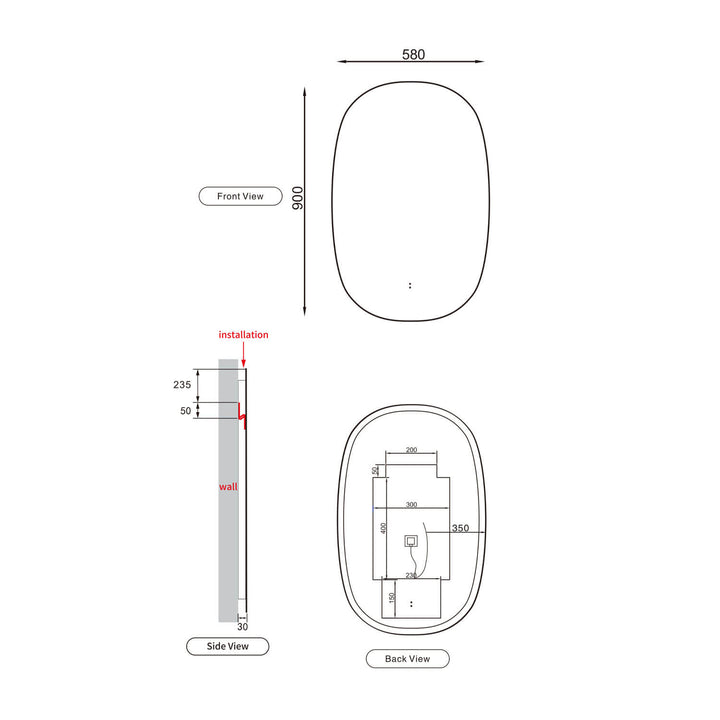 Valmont Oval LED Mirror 580x900mm