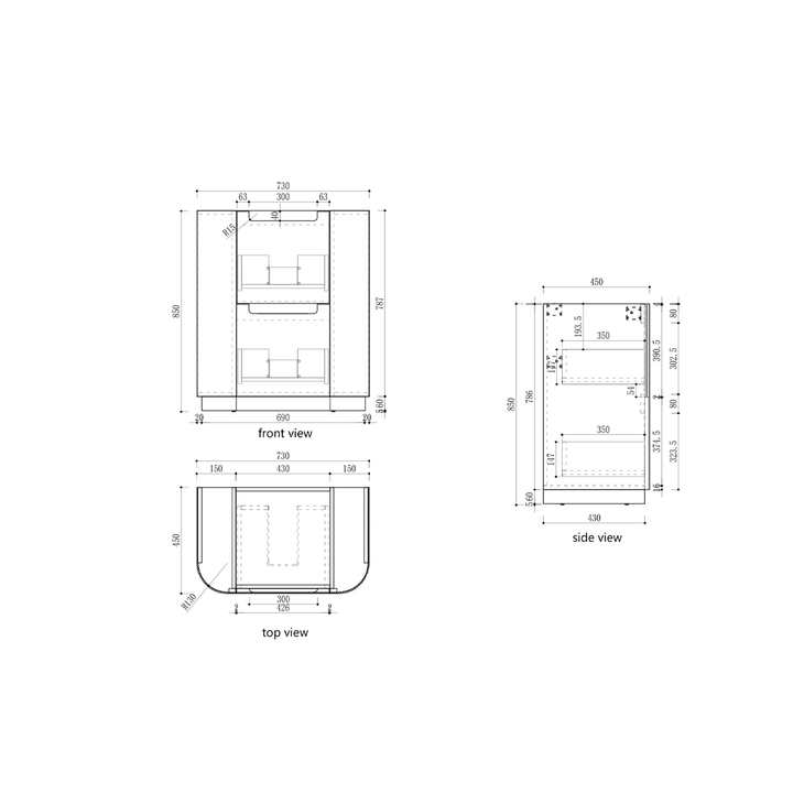 Varcelli Curved Fluted Floor Mounted Vanity (750-1800mm)