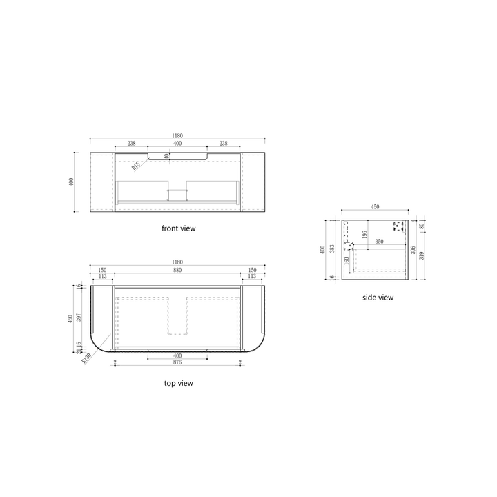 Varcelli Mono Curved Wall Hung Vanity (750-1800mm)
