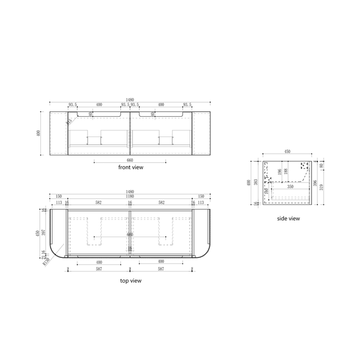 Varcelli Mono Curved Wall Hung Vanity (750-1800mm)