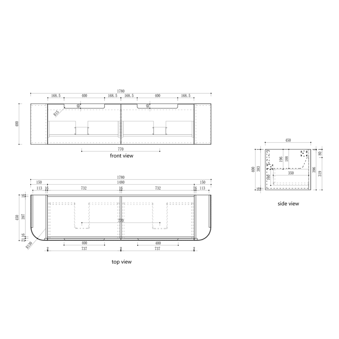 Varcelli Mono Curved Wall Hung Vanity (750-1800mm)