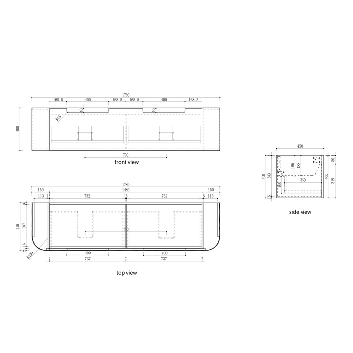 Varcelli Mono Curved Wall Hung Vanity (750-1800mm)