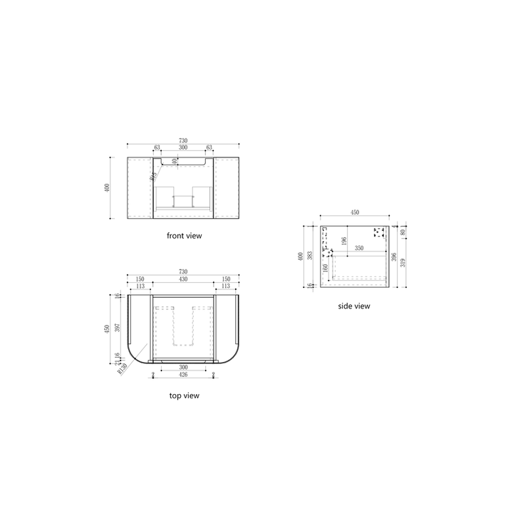 Varcelli Mono Curved Wall Hung Vanity (750-1800mm)