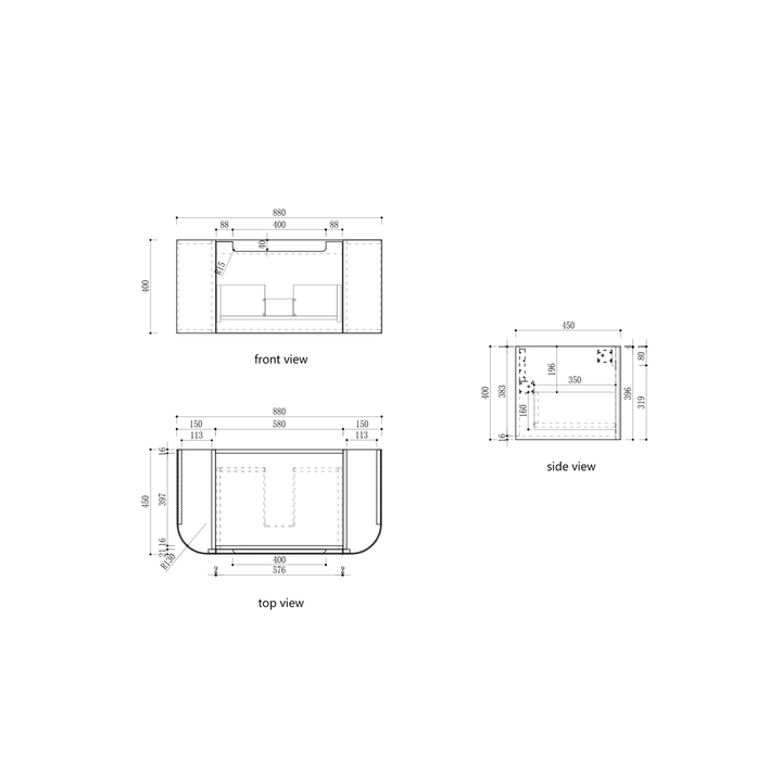 Varcelli Mono Curved Wall Hung Vanity (750-1800mm)
