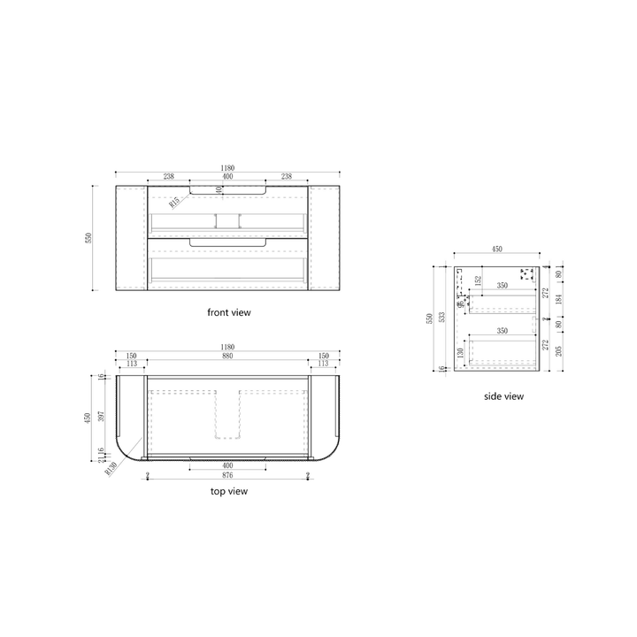 Varcelli Fluted Curved Wall Hung Vanity (750-1800mm)