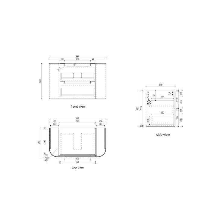 Varcelli Fluted Curved Wall Hung Vanity (750-1800mm)