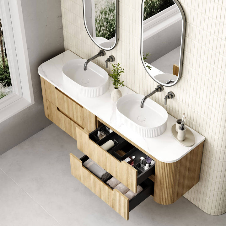Varcelli Fluted Curved Wall Hung Vanity (750-1800mm)