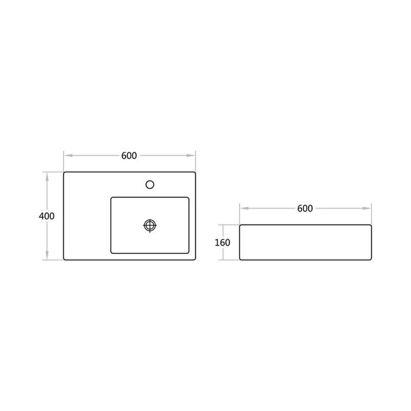 Wall Hung Ceramic Basin with Taphole 600x400mm