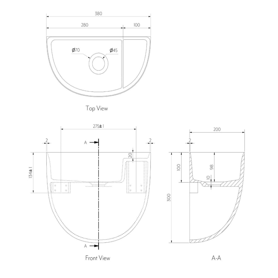Centa Mini Wall Hung Basin 380mm