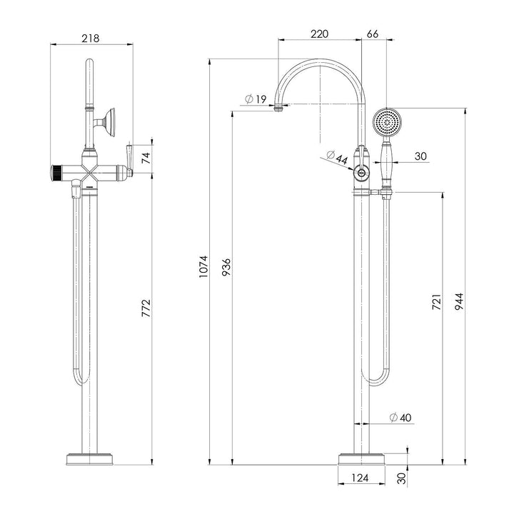 Cromford Floor Mounted Bath Mixer with Hand Shower