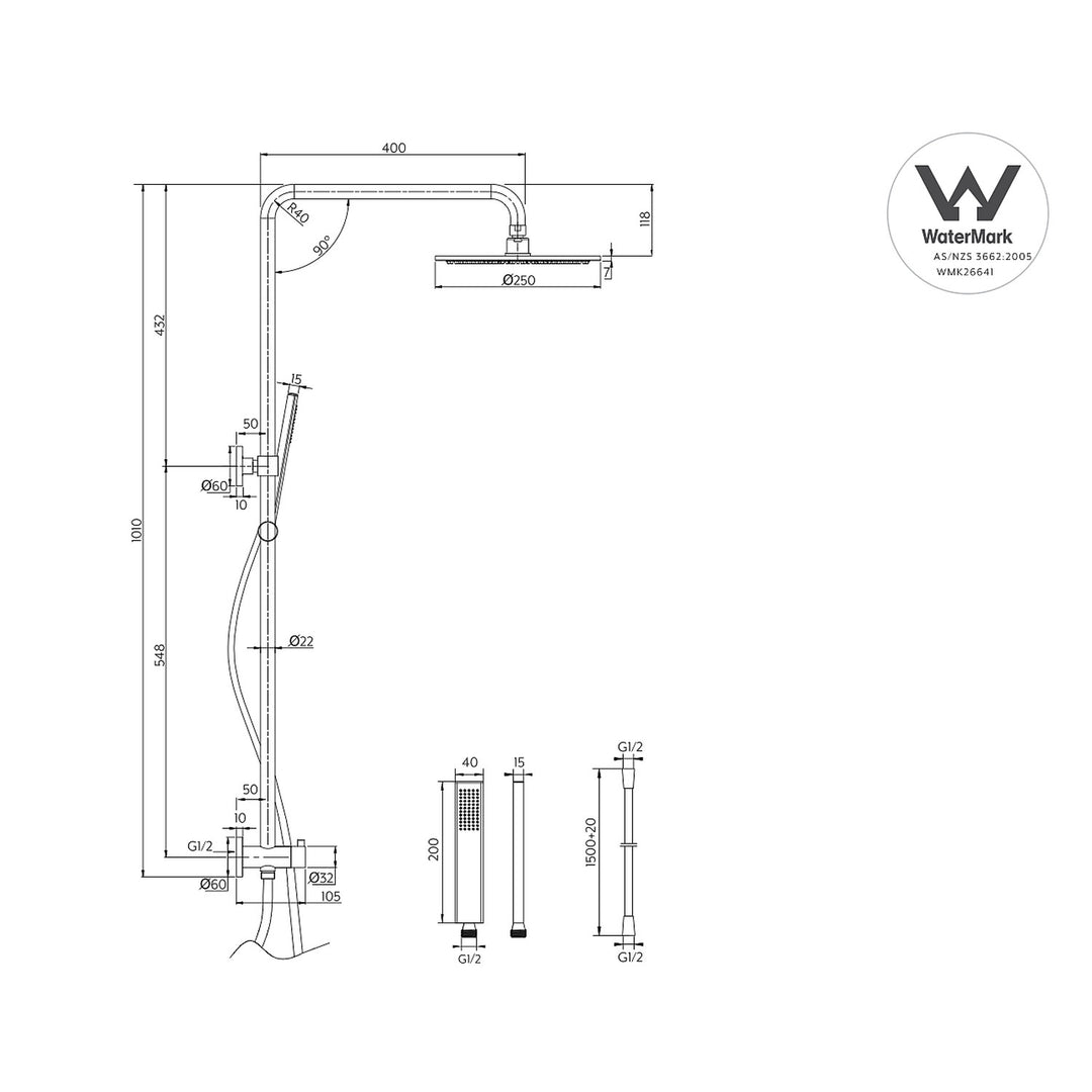 Finley Twin Overhead Rain Shower Rail Set