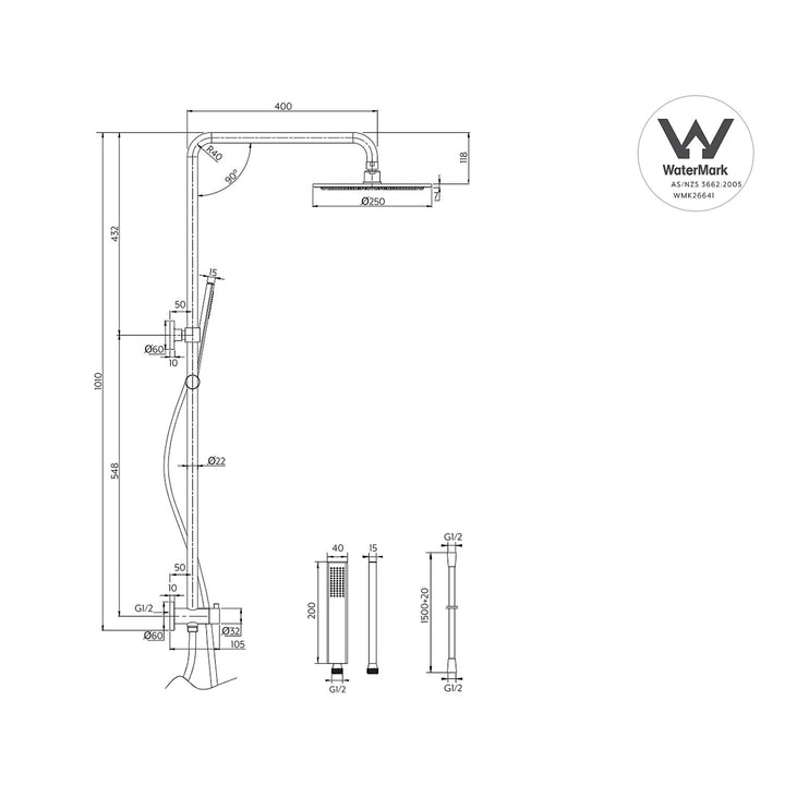 Finley Twin Overhead Rain Shower Rail Set