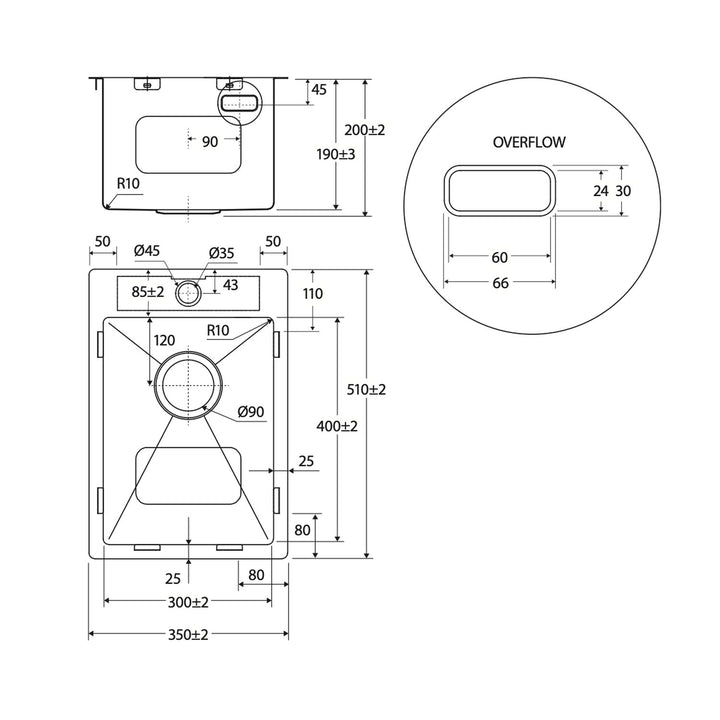 Hana Single Bowl Sink with Overflow 1 Tap Hole